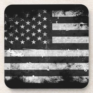 Black and White Grunge American Flag Coaster