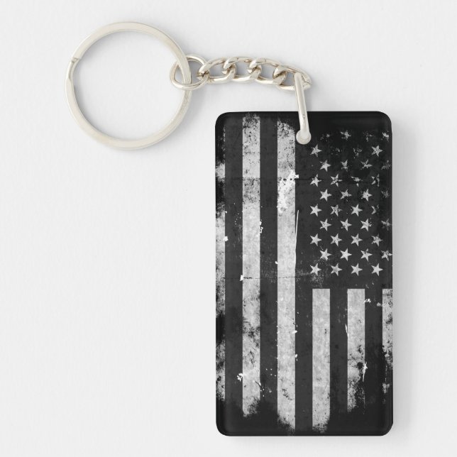 Black and White Grunge American Flag Key Ring (Front)