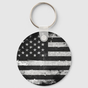 Black and White Grunge American Flag Key Ring