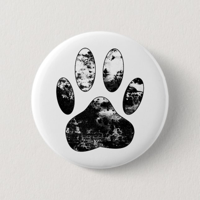Black and White Grunge Dog Paw Print 6 Cm Round Badge (Front)