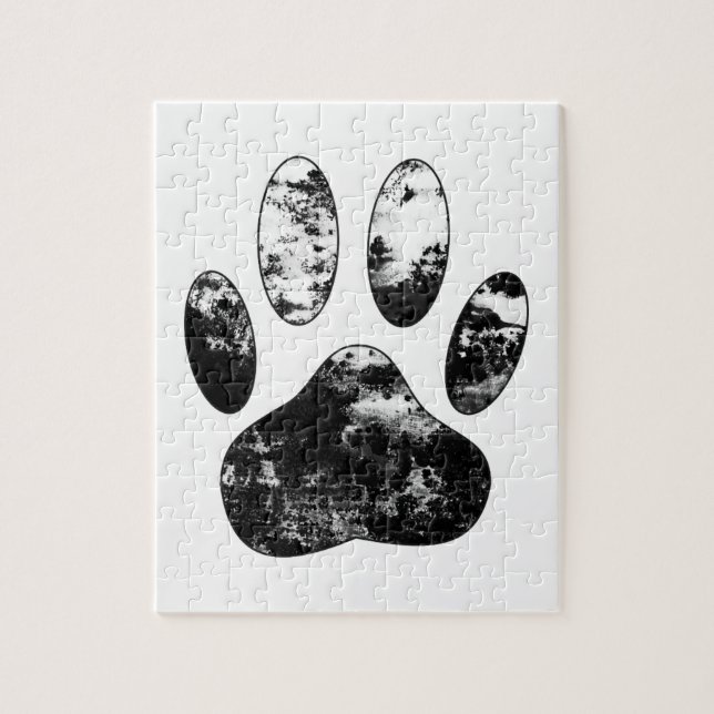 Black and White Grunge Dog Paw Print Jigsaw Puzzle (Vertical)