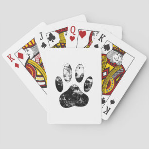 Black and White Grunge Dog Paw Print Playing Cards