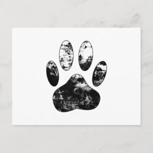 Black and White Grunge Dog Paw Print Postcard