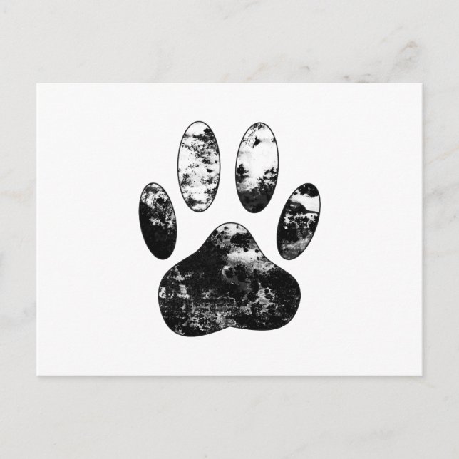 Black and White Grunge Dog Paw Print Postcard (Front)