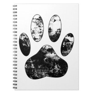 Black and White Grunge Dog Paw Print Spiral Notebook