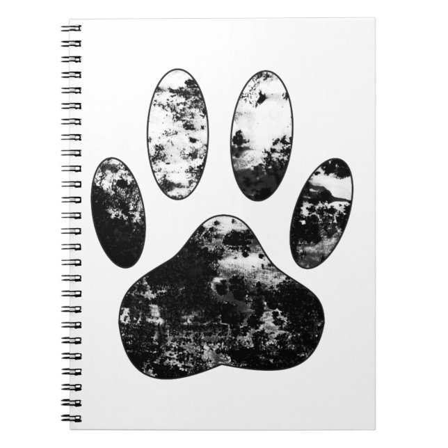 Black and White Grunge Dog Paw Print Spiral Notebook (Front)