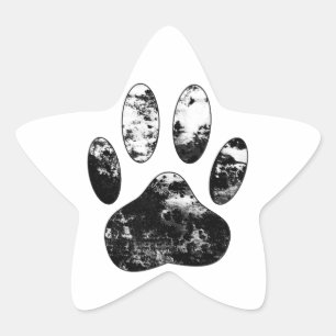 Black and White Grunge Dog Paw Print Star Sticker