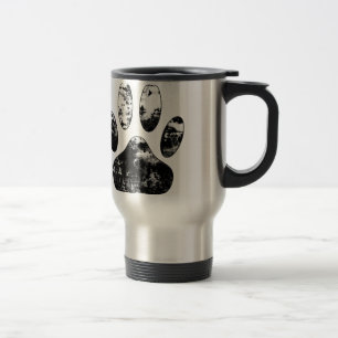Black and White Grunge Dog Paw Print Travel Mug