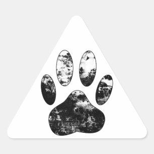 Black and White Grunge Dog Paw Print Triangle Sticker