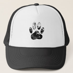 Black and White Grunge Dog Paw Print Trucker Hat