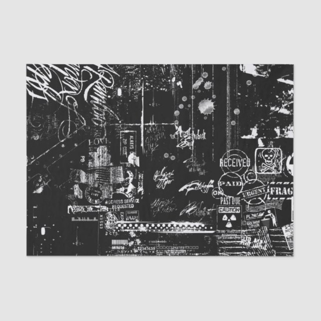 Black and white grunge Tissue Paper (Front)