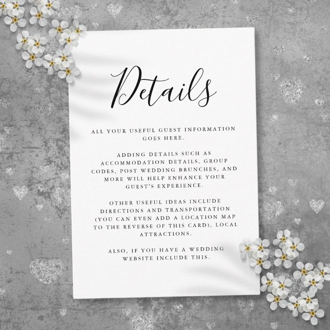 Black And White Guest Information Script Details  Enclosure Card (Black And White Guest Information Script Details Enclosure Card)