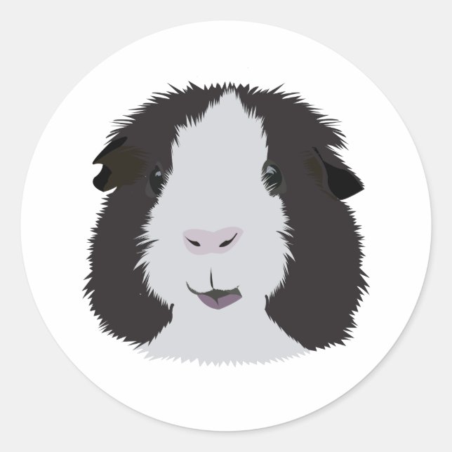 Black and White Guinea Pig Classic Round Sticker (Front)