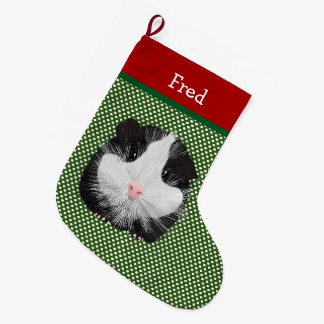 Black And White Guinea Pig Personalised Large Christmas Stocking (Front (Hanging))