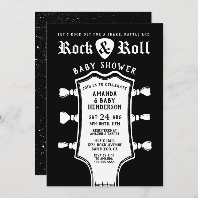 Black and White Guitar Baby Shower Invitation (Front/Back)