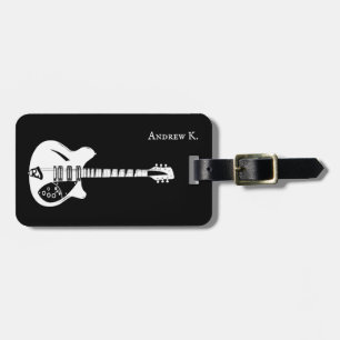 Black and white guitar, guitarist travel  luggage tag
