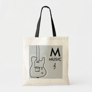 black and white guitar personalised tote bag