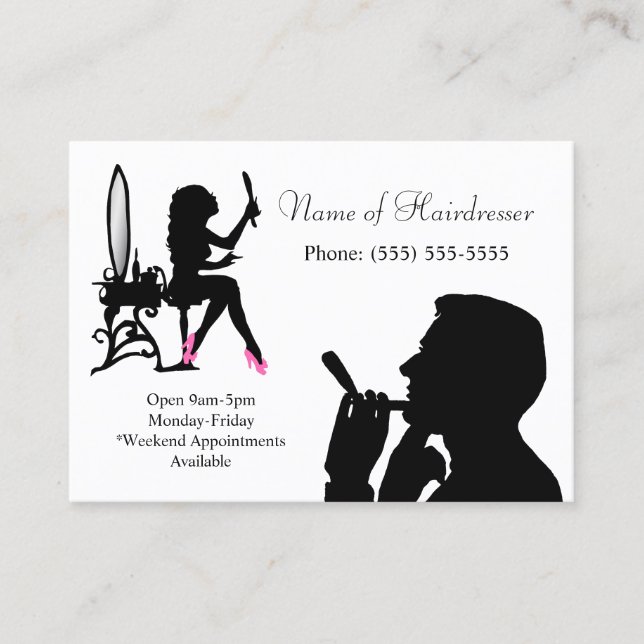Black and White Hairdresser For Men and Women Business Card (Front)