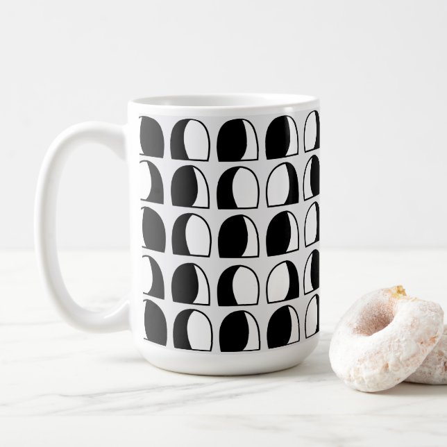 Black and White Half Circle Geometric  Coffee Mug (With Donut)