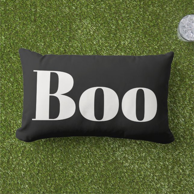 Black And White Halloween Boo Typography  Lumbar Cushion (Grass)