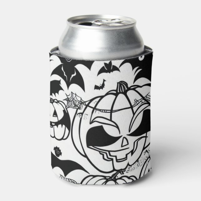 Black and white halloween cartoon fun  can cooler (Can Front)