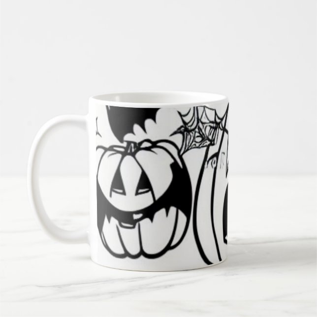 Black and white halloween cartoon fun coffee mug (Left)
