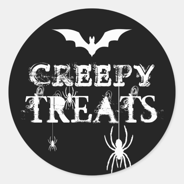 Black and White Halloween Creepy Bats Spiders  Classic Round Sticker (Front)