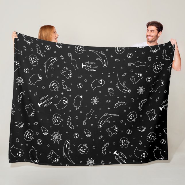 Black and white Halloween Fleece Blanket (In Situ)