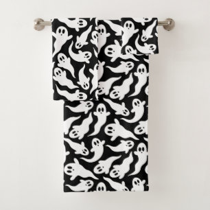  Black and White Halloween Ghost Pattern Bath Towel Set