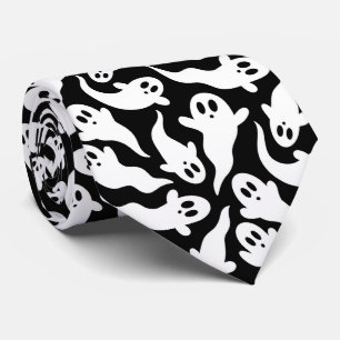 Black and White Halloween Ghost Pattern Tie