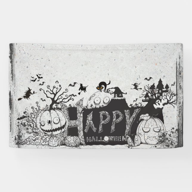Black and White Halloween Party  Banner (Horizontal)