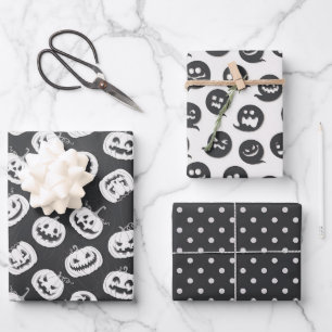 Black and White Halloween Pumkin Ghost  Wrapping Paper Sheet