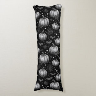Black and White Halloween Pumpkin, Bat, Spiderweb Body Cushion