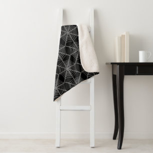 Black and White Halloween Spider Webs Sherpa Blanket