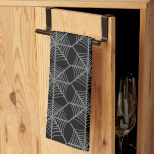 Black and White Halloween Spider Webs Tea Towel