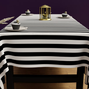 Black and White Halloween Stripe Cotton Tablecloth
