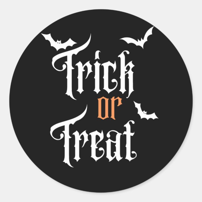 Black and White Halloween Trick or Treat Sticker (Front)