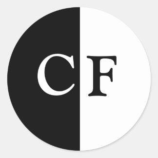 Black and white halves custom initials classic round sticker