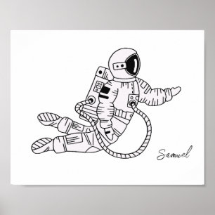 Black and white hand drawn astronaut teenage boy poster