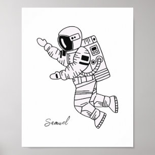 Black and white hand drawn astronaut teenage boy poster