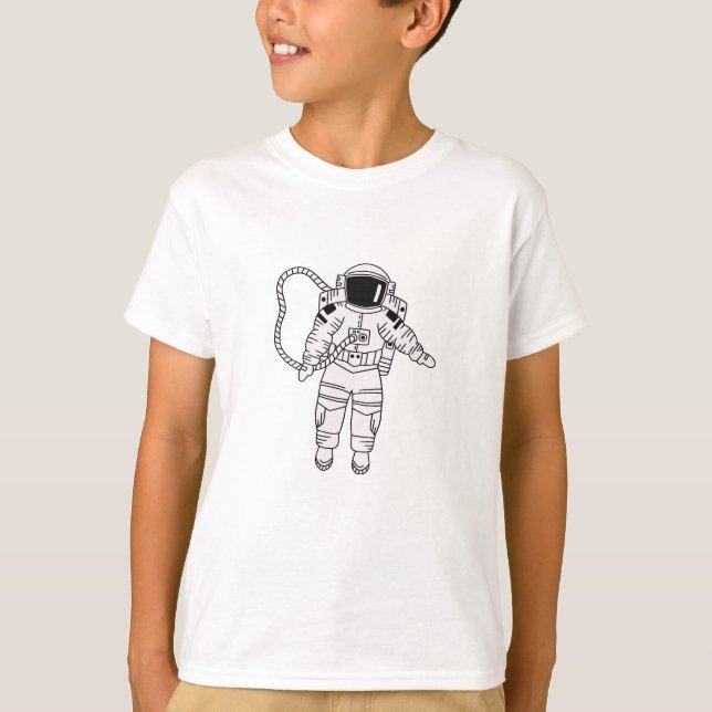 Black and white hand drawn astronaut teenage boy T-Shirt (Front)