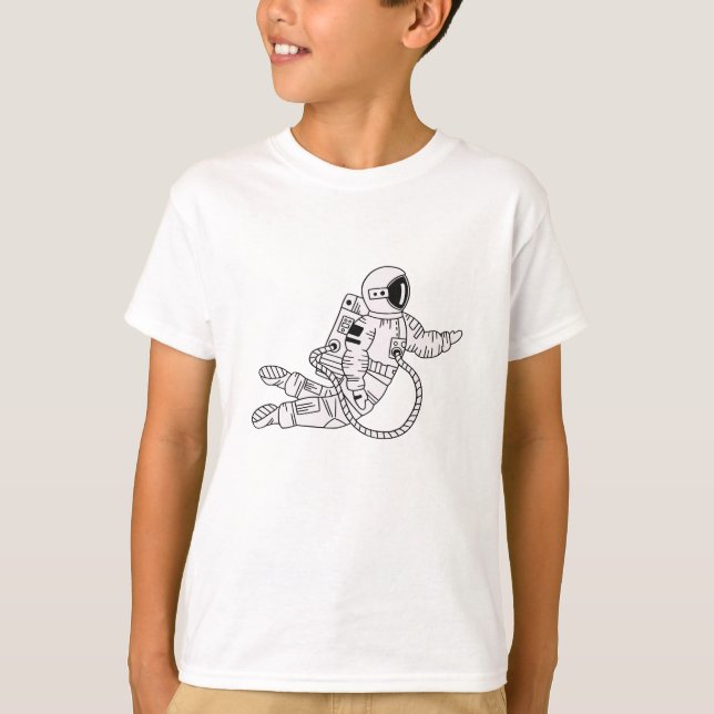 Black and white hand drawn astronaut teenage boy T-Shirt (Front)