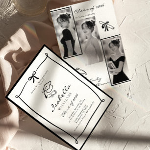 Black and White Hand Drawn Bow graduation Invitation