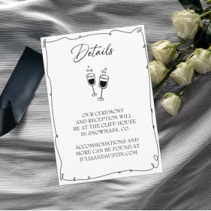 Black and White Hand Drawn Bride and Groom Details Enclosure Card