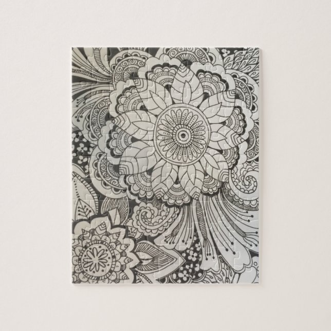 Black and White hand drawn floral Jigsaw Puzzle (Vertical)