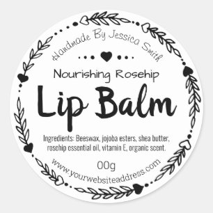 Black And White Hand Drawn Lip Balm Pot Labels
