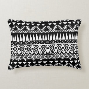 Black and White Hand Drawn Modern Tribal Aztec Decorative Cushion