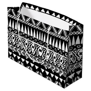 Black and White Hand Drawn Modern Tribal Aztec Large Gift Bag