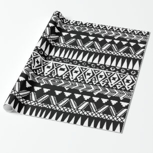 Black and White Hand Drawn Modern Tribal Aztec Wrapping Paper