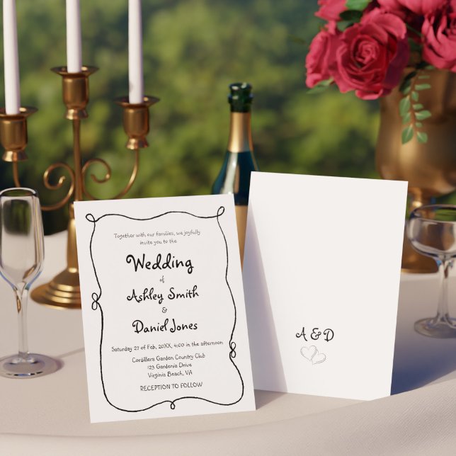 Black and White Hand Drawn Quirky Simple Wedding Invitation (Black and White Hand Drawn Quirky Simple Wedding Invitation)